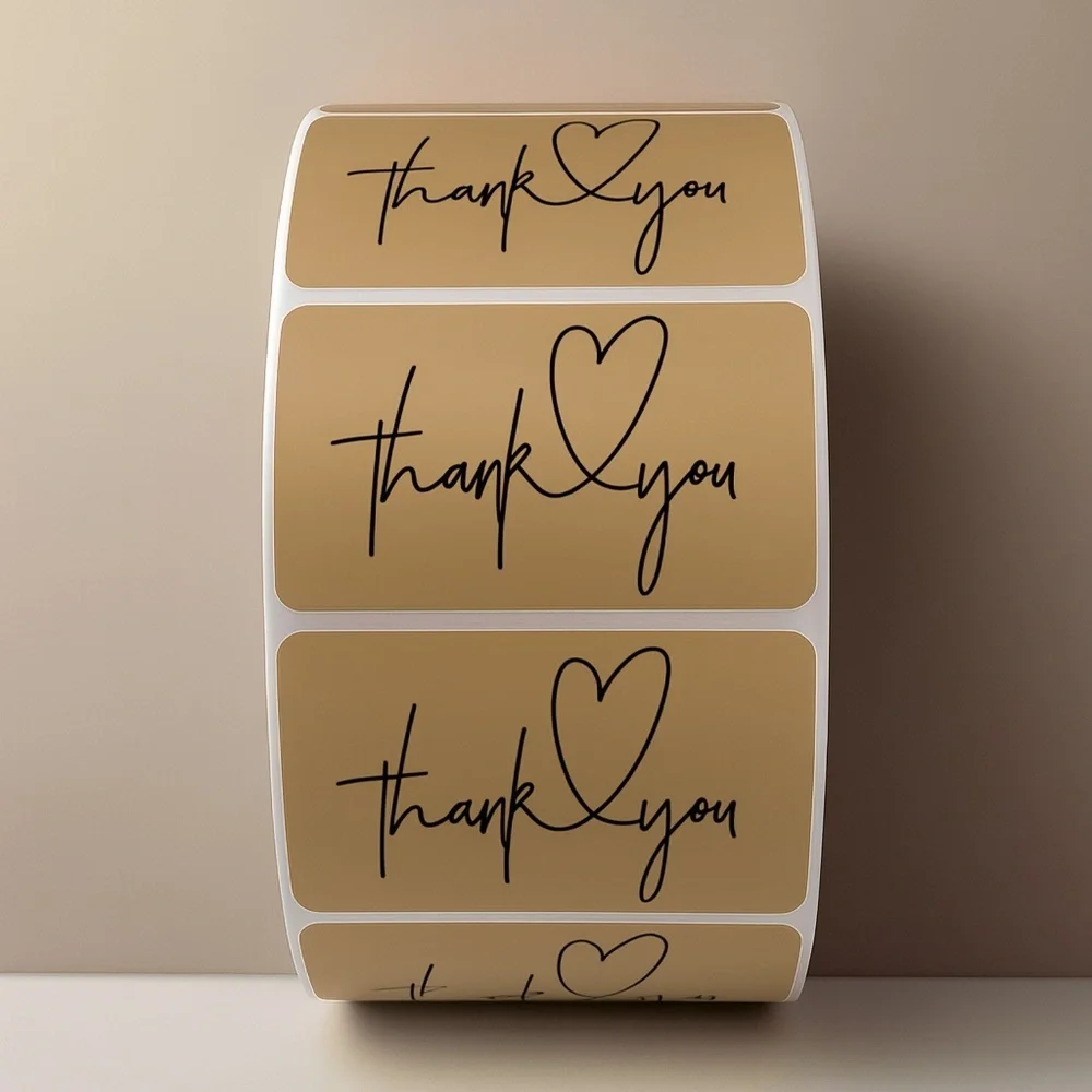Thank You Heart Stickers – Modern Script Labels for Small Business Packaging